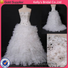 New popular modern design real photo ruffle lace organza sexy ivory beading lace sweetheart bodice fit wedding dresses